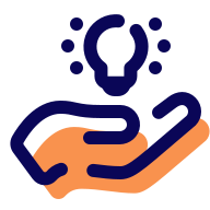 Orange hand icon holding lightbulb